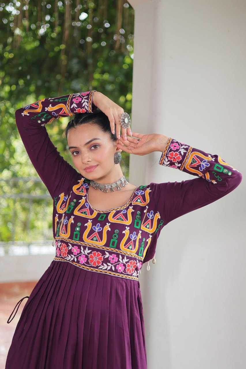 Reyon Cotton Long Embroidered Navratri Kurti - MYLUXURY LANE ENTERPRISE